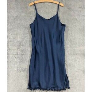 Love For Robe A+G Navy Blue Satin Slip Dress Pom Pom Trim Sz 77